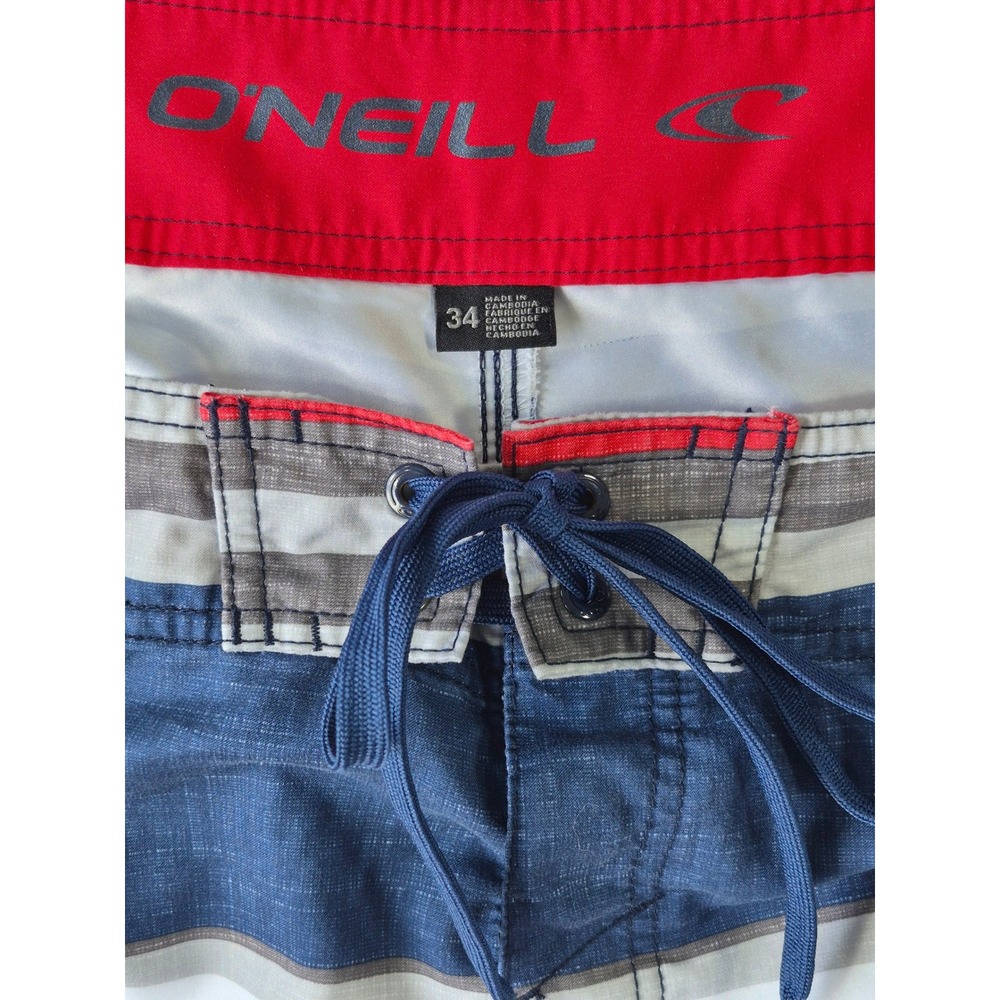 ONeill Mens Striped Board Shorts Navy Blue Red White Cargo Pocket Swim Trunks - Picture 10 of 12